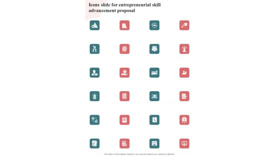 Icons Slide For Entrepreneurial Skill Advancement Proposal One Pager Sample Example Document Icons Slide For Entrepreneurial Skill Advancement Proposal One Pager Sample Example Document