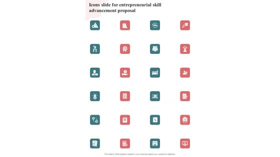 Icons Slide For Entrepreneurial Skill Advancement Proposal One Pager Sample Example Document