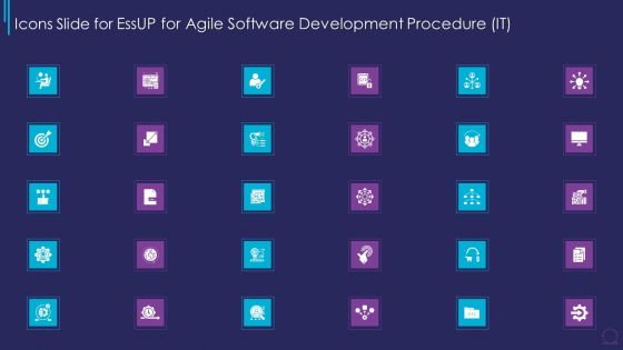 Icons Slide For Essup For Agile Software Development Procedure IT Pictures PDF