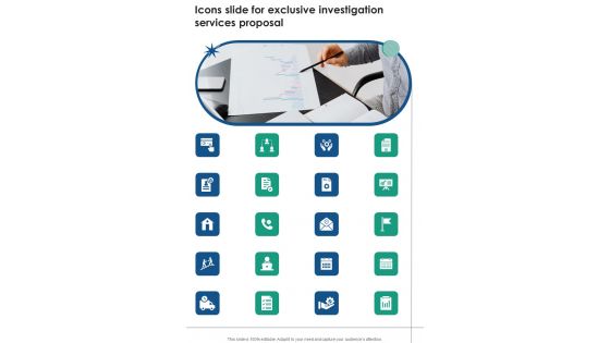 Icons Slide For Exclusive Investigation Services Proposal One Pager Sample Example Document Icons Slide For Exclusive Investigation Services Proposal One Pager Sample Example Document