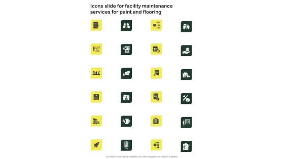 Icons Slide For Facility Maintenance Services For Paint And Flooring One Pager Sample Example Document Icons Slide For Facility Maintenance Services For Paint And Flooring One Pager Sample Example Document