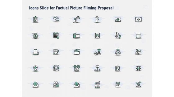 Icons Slide For Factual Picture Filming Proposal Ppt PowerPoint Presentation Model Inspiration PDF