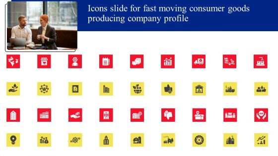 Icons Slide For Fast Moving Consumer Goods Producing Company Profile Themes PDF