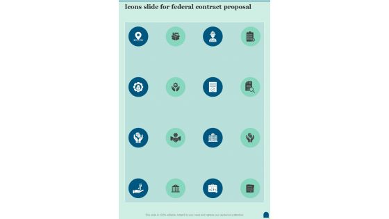 Icons Slide For Federal Contract Proposal One Pager Sample Example Document Icons Slide For Federal Contract Proposal One Pager Sample Example Document