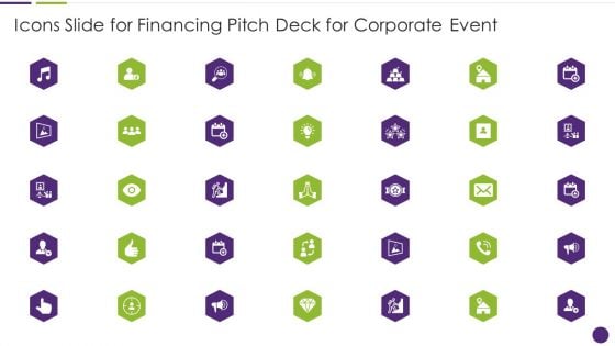 Icons Slide For Financing Pitch Deck For Corporate Event Download PDF