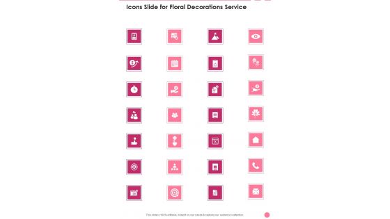 Icons Slide For Floral Decorations Service One Pager Sample Example Document
