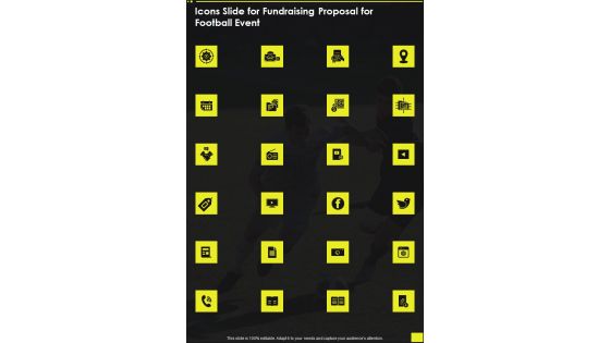 Icons Slide For Fundraising Proposal For Football Event One Pager Sample Example Document Icons Slide For Fundraising Proposal For Football Event One Pager Sample Example Document