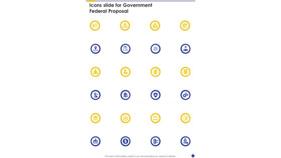Icons Slide For Government Federal Proposal One Pager Sample Example Document Icons Slide For Government Federal Proposal One Pager Sample Example Document