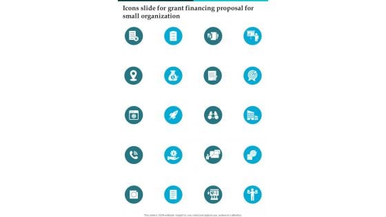 Icons Slide For Grant Financing Proposal For Small Organization One Pager Sample Example Document Icons Slide For Grant Financing Proposal For Small Organization One Pager Sample Example Document