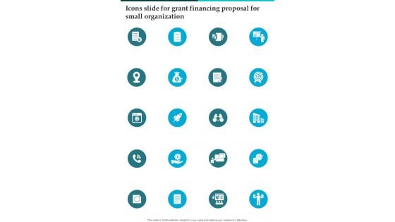 Icons Slide For Grant Financing Proposal For Small Organization One Pager Sample Example Document