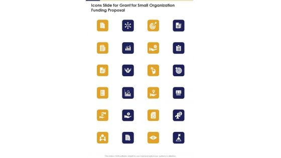 Icons Slide For Grant For Small Organization Funding Proposal One Pager Sample Example Document Icons Slide For Grant For Small Organization Funding Proposal One Pager Sample Example Document