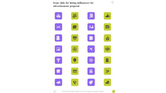 Icons Slide For Hiring Influencers For Advertisement Proposal One Pager Sample Example Document