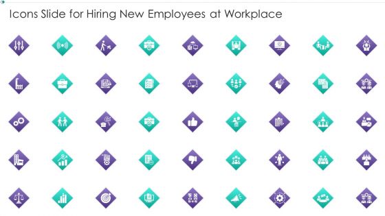 Icons Slide For Hiring New Employees At Workplace Clipart PDF