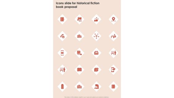Icons Slide For Historical Fiction Book Proposal One Pager Sample Example Document Icons Slide For Historical Fiction Book Proposal One Pager Sample Example Document