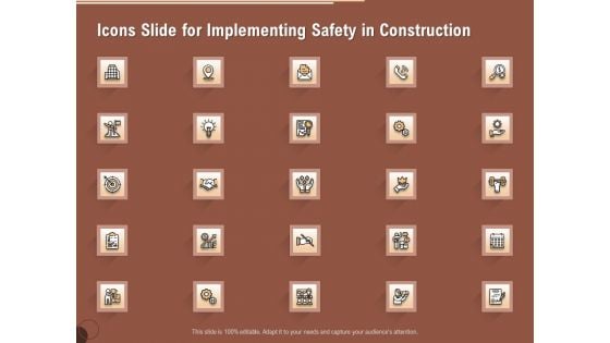 Icons Slide For Implementing Safety In Construction Graphics PDF