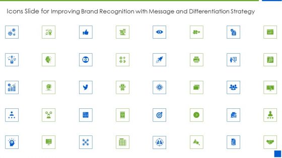 Icons Slide For Improving Brand Recognition With Message And Differentiation Strategy Inspiration PDF