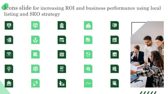 Icons Slide For Increasing ROI And Business Performance Using Local Listing And SEO Strategy Mockup PDF