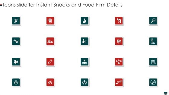 Icons Slide For Instant Snacks And Food Firm Details Information PDF