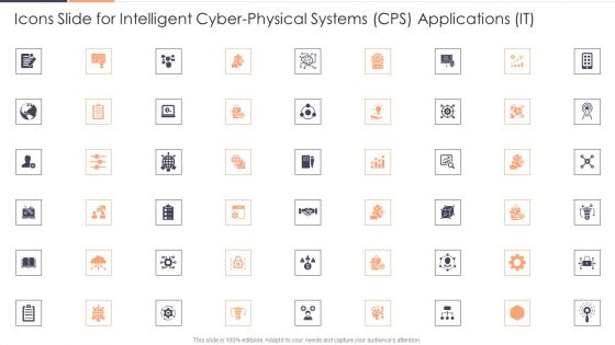 Icons Slide For Intelligent Cyber Physical Systems CPS Applications IT Ppt Layouts Show PDF