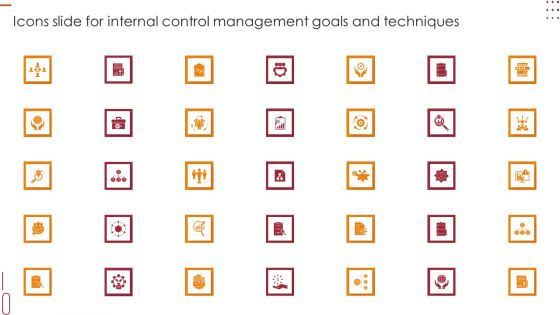 Icons Slide For Internal Control Management Goals And Techniques Background PDF