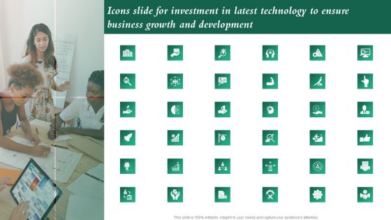 Icons Slide For Investment In Latest Technology To Ensure Business Growth And Development Inspiration PDF