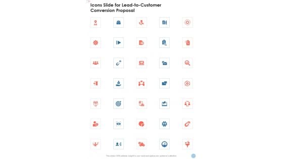 Icons Slide For Lead To Customer Conversion Proposal One Pager Sample Example Document Icons Slide For Lead To Customer Conversion Proposal One Pager Sample Example Document