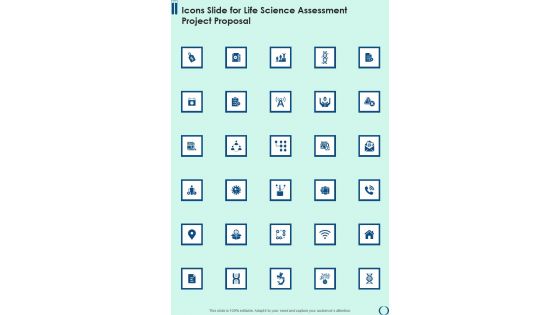 Icons Slide For Life Science Assessment Project Proposal One Pager Sample Example Document