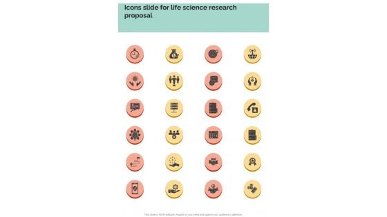 Icons Slide For Life Science Research Proposal One Pager Sample Example Document Icons Slide For Life Science Research Proposal One Pager Sample Example Document