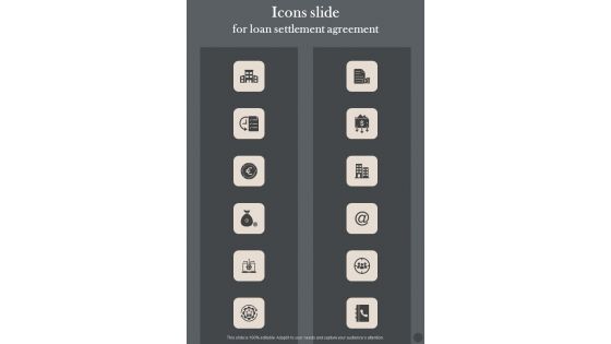 Icons Slide For Loan Settlement Agreement One Pager Sample Example Document Icons Slide For Loan Settlement Agreement One Pager Sample Example Document