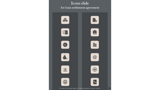 Icons Slide For Loan Settlement Agreement One Pager Sample Example Document