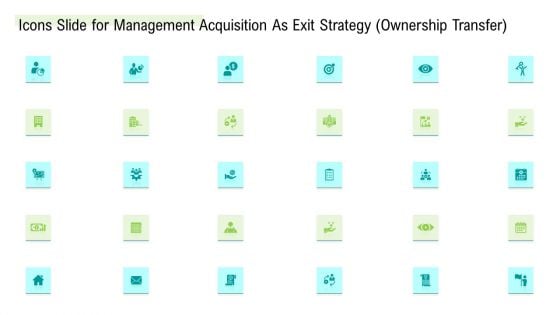 Icons Slide For Management Acquisition As Exit Strategy Ownership Transfer Infographics PDF