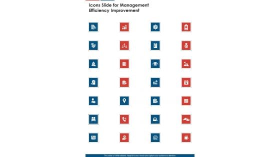 Icons Slide For Management Efficiency Improvement One Pager Sample Example Document Icons Slide For Management Efficiency Improvement One Pager Sample Example Document