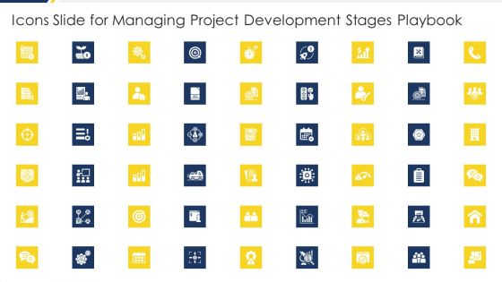 Icons Slide For Managing Project Development Stages Playbook Introduction PDF