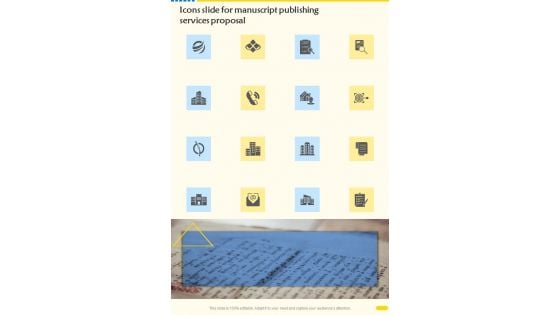 Icons Slide For Manuscript Publishing Services Proposal One Pager Sample Example Document Icons Slide For Manuscript Publishing Services Proposal One Pager Sample Example Document