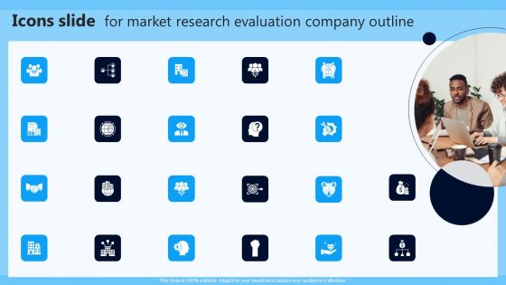 Icons Slide For Market Research Evaluation Company Outline Portrait PDF