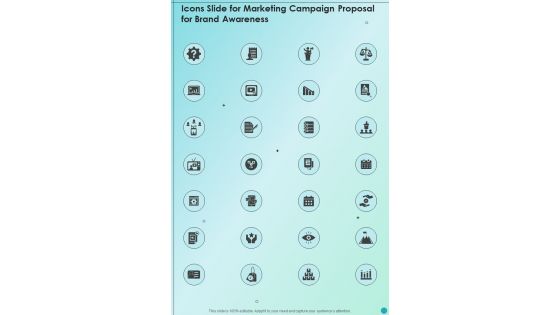 Icons Slide For Marketing Campaign Proposal For Brand Awareness One Pager Sample Example Document Icons Slide For Marketing Campaign Proposal For Brand Awareness One Pager Sample Example Document