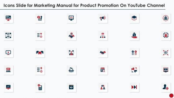 Icons Slide For Marketing Manual For Product Promotion On Youtube Channel Information PDF