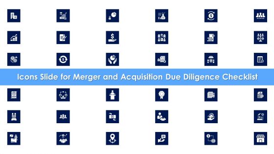 Icons Slide For Merger And Acquisition Due Diligence Checklist Designs PDF