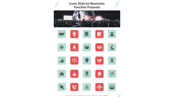 Icons Slide For Musicians Function Proposal One Pager Sample Example Document