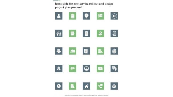 Icons Slide For New Service Roll Out And Design Project Plan Proposal One Pager Sample Example Document