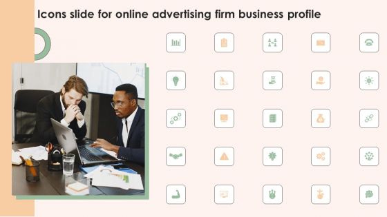 Icons Slide For Online Advertising Firm Business Profile Background PDF