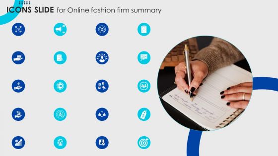 Icons Slide For Online Fashion Firm Summary Ppt Slides Example Introduction PDF