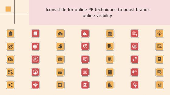 Icons Slide For Online PR Techniques To Boost Brands Online Visibility Mockup PDF