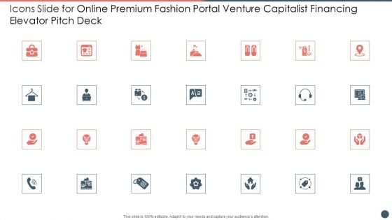 Icons Slide For Online Premium Fashion Portal Venture Capitalist Financing Elevator Pitch Deck Summary PDF