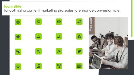 Icons Slide For Optimizing Content Marketing Strategies To Enhance Conversion Rate Professional PDF