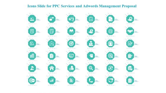 Icons Slide For PPC Services And Adwords Management Proposal Mockup PDF