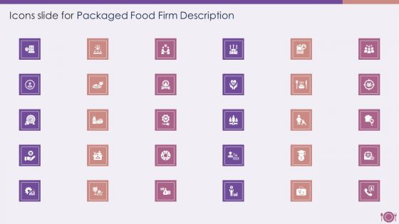 Icons Slide For Packaged Food Firm Description Background PDF