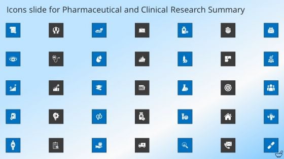 Icons Slide For Pharmaceutical And Clinical Research Summary Rules PDF