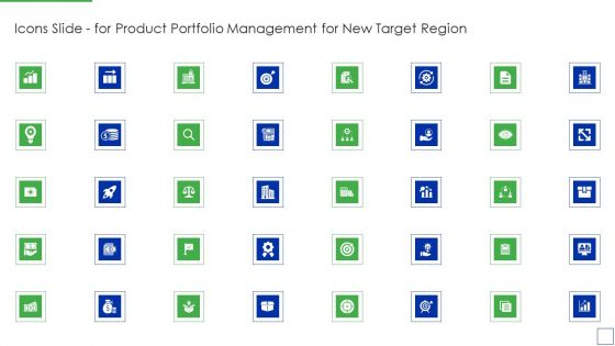 Icons Slide For Product Portfolio Management For New Target Region Template PDF