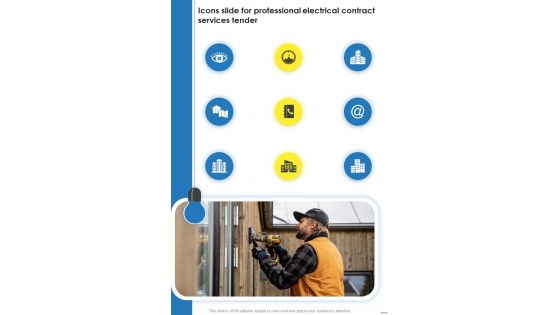 Icons Slide For Professional Electrical Contract Services Tender One Pager Sample Example Document Icons Slide For Professional Electrical Contract Services Tender One Pager Sample Example Document